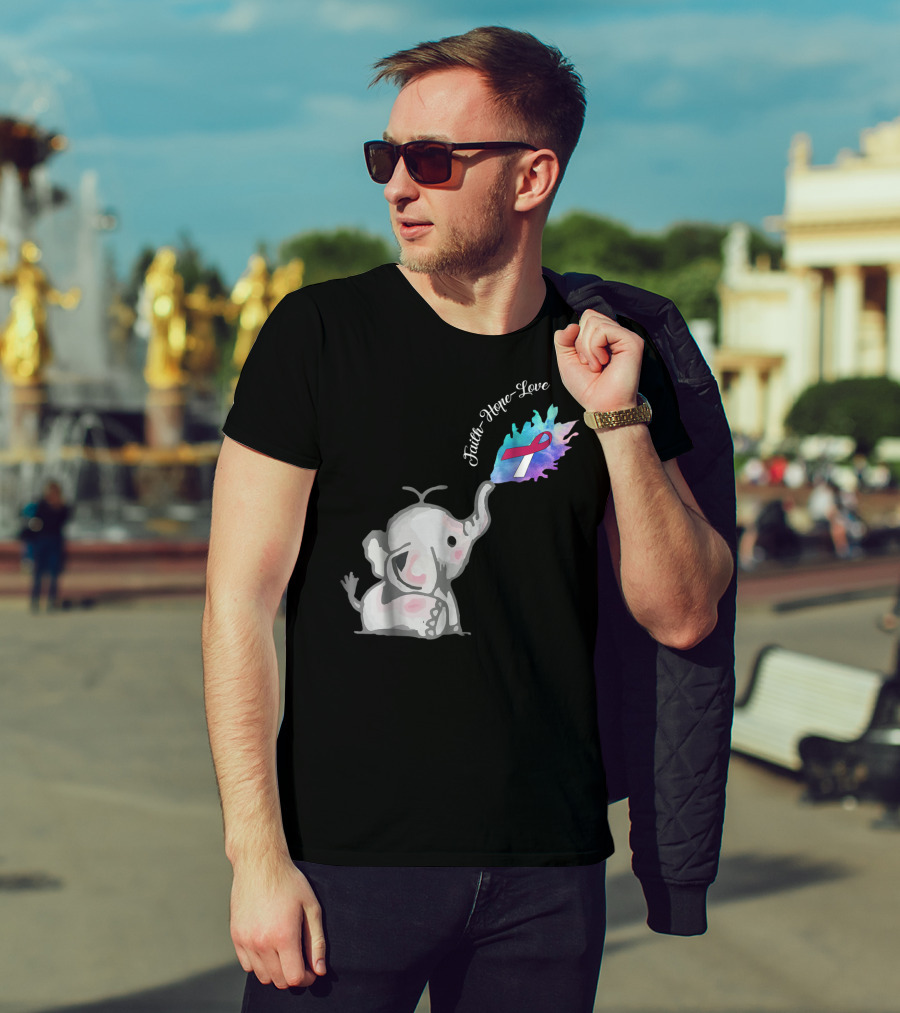 Faith Hope Love Cute Elephant Head Neck Cancer Awareness Warrior T-Shirt
