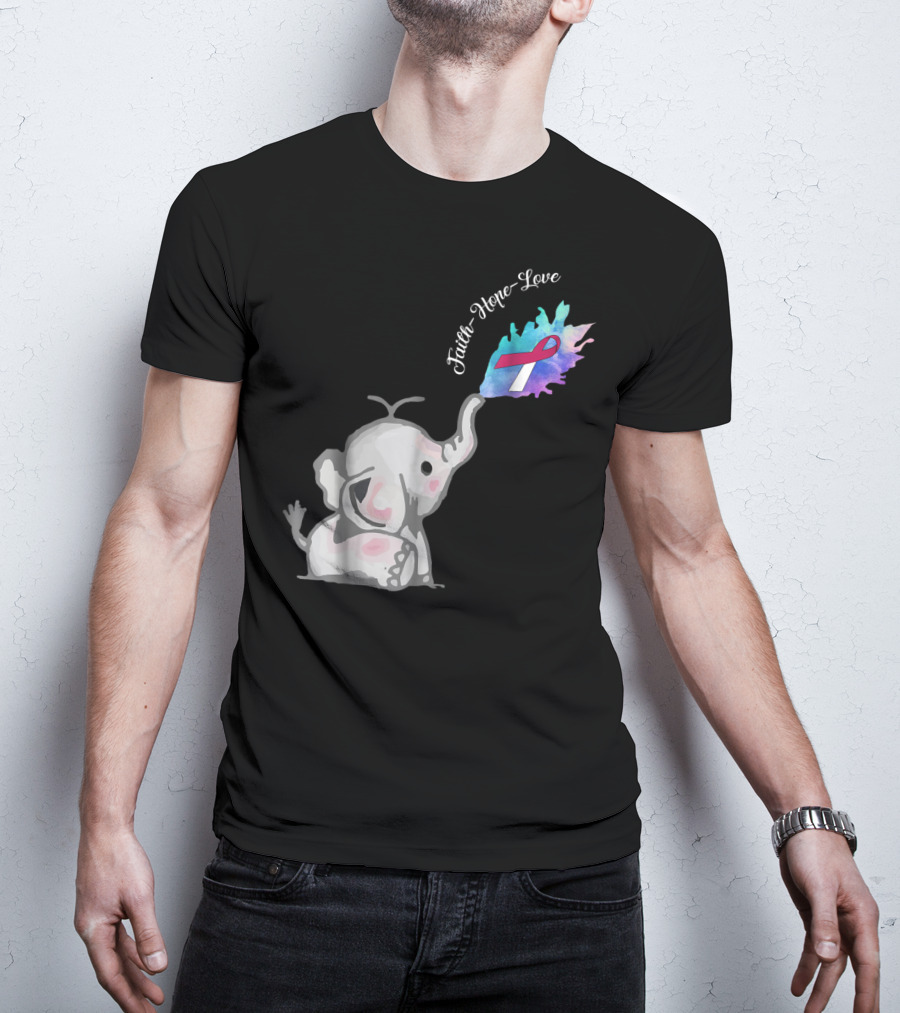 Faith Hope Love Cute Elephant Head Neck Cancer Awareness Warrior T-Shirt
