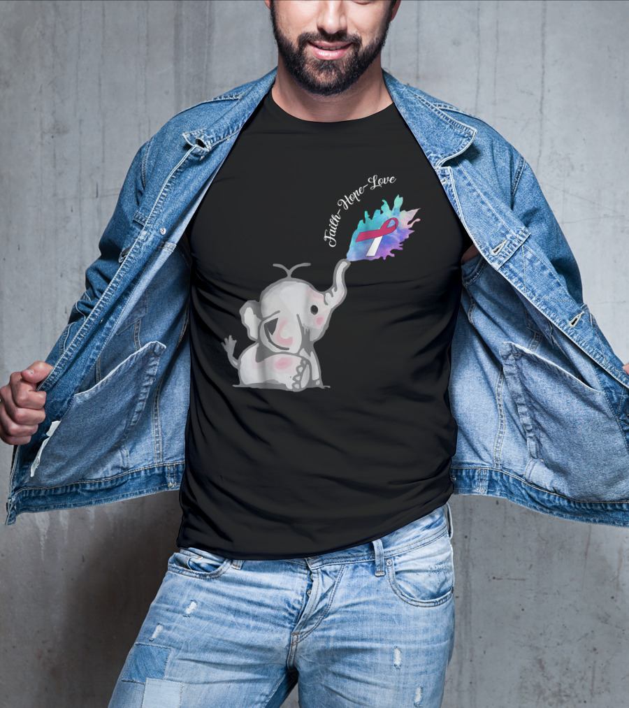 Faith Hope Love Cute Elephant Head Neck Cancer Awareness Warrior T-Shirt