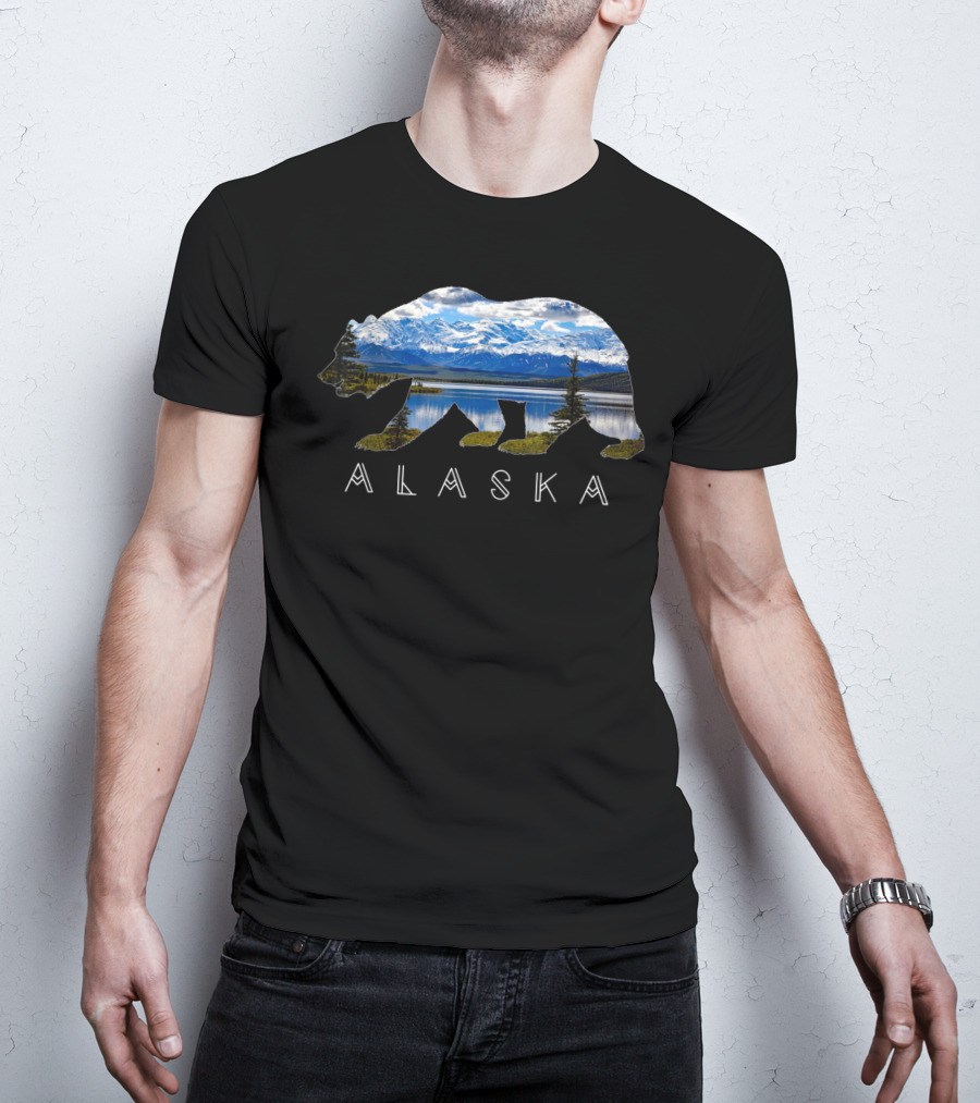 Alaska Bear Silhouette With Mountain Lake Scene T-Shirt