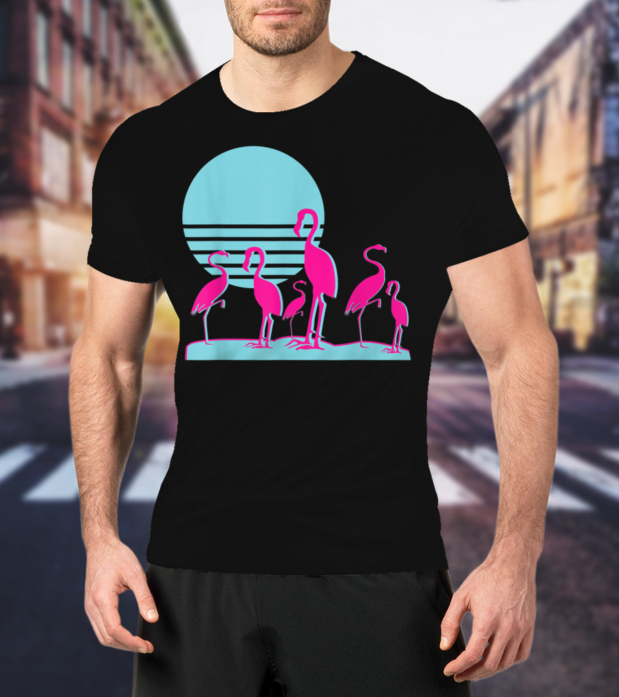 Flamingos Aesthetic Vaporwave 1980s Sunset Sundown Retro Synthwave T-Shirt