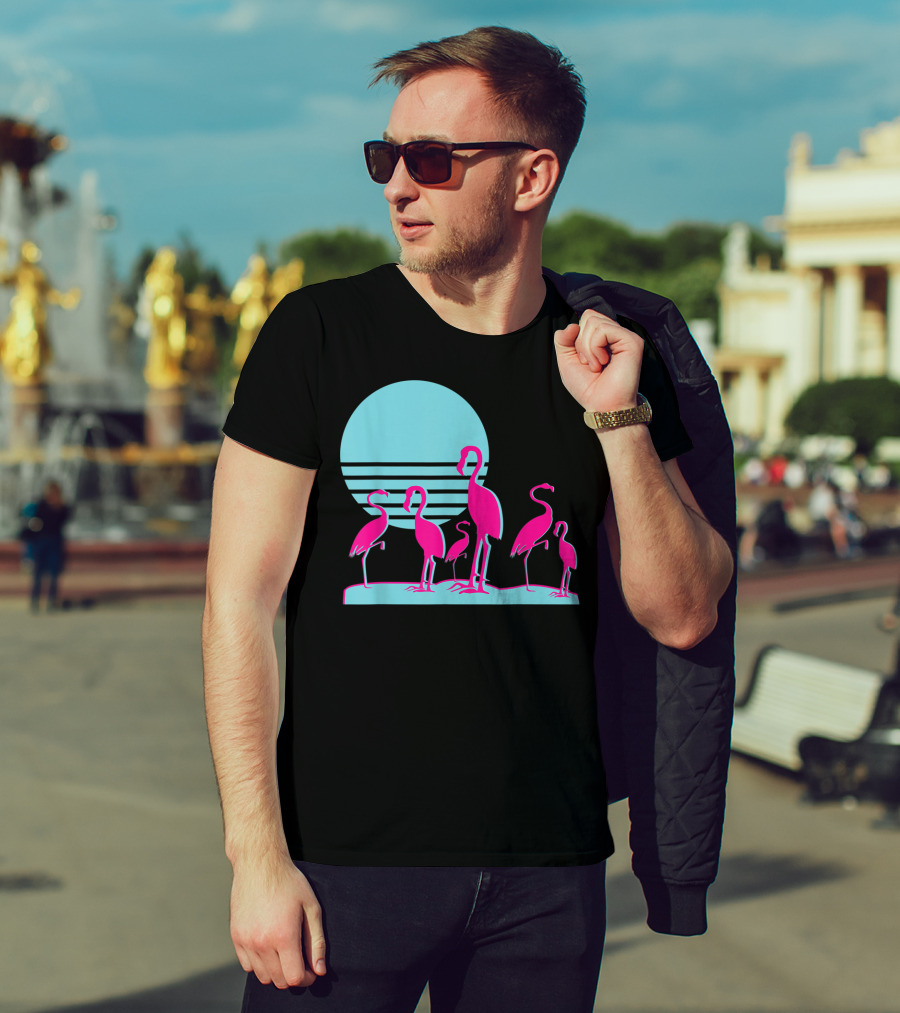 Flamingos Aesthetic Vaporwave 1980s Sunset Sundown Retro Synthwave T-Shirt