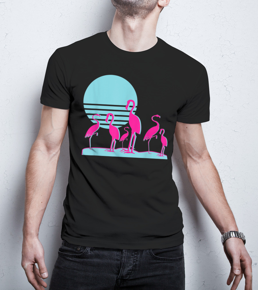 Flamingos Aesthetic Vaporwave 1980s Sunset Sundown Retro Synthwave T-Shirt