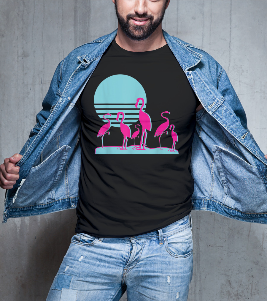 Flamingos Aesthetic Vaporwave 1980s Sunset Sundown Retro Synthwave T-Shirt
