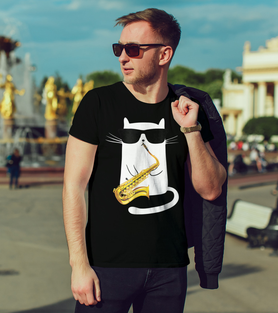 Funny Cat Playing Saxophone With Sunglasses T-Shirt