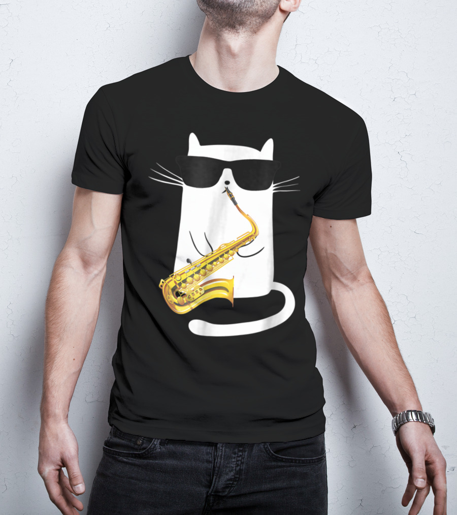Funny Cat Playing Saxophone With Sunglasses T-Shirt
