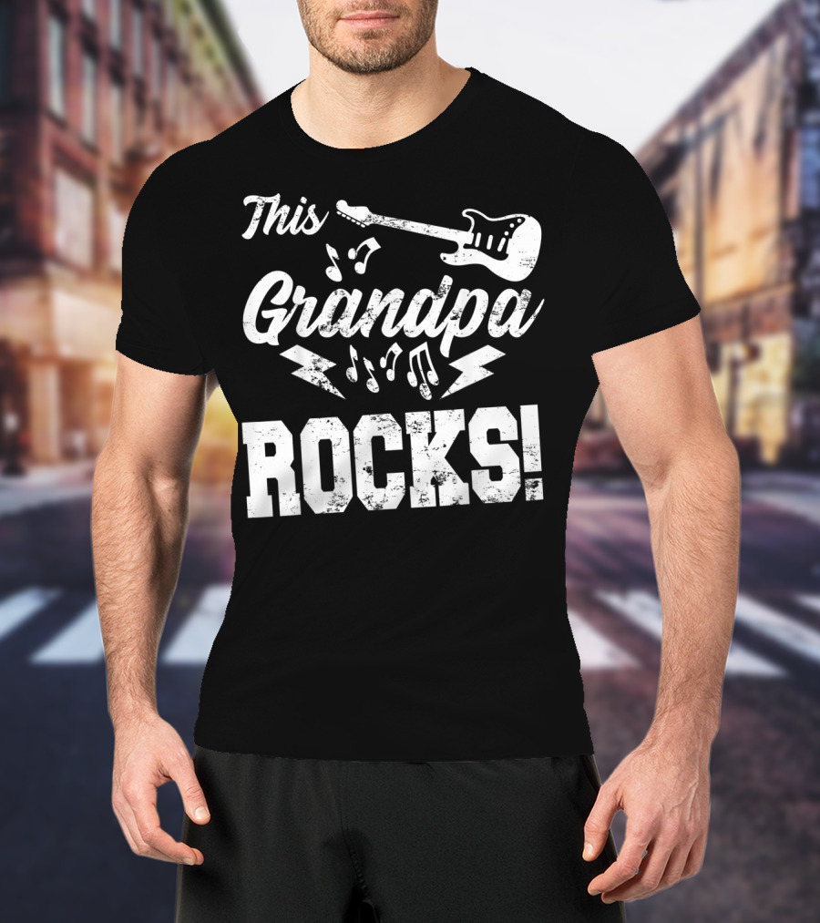 This Grandpa Rocks Guitar Rock N Roll Musical Notes Fun T-Shirt