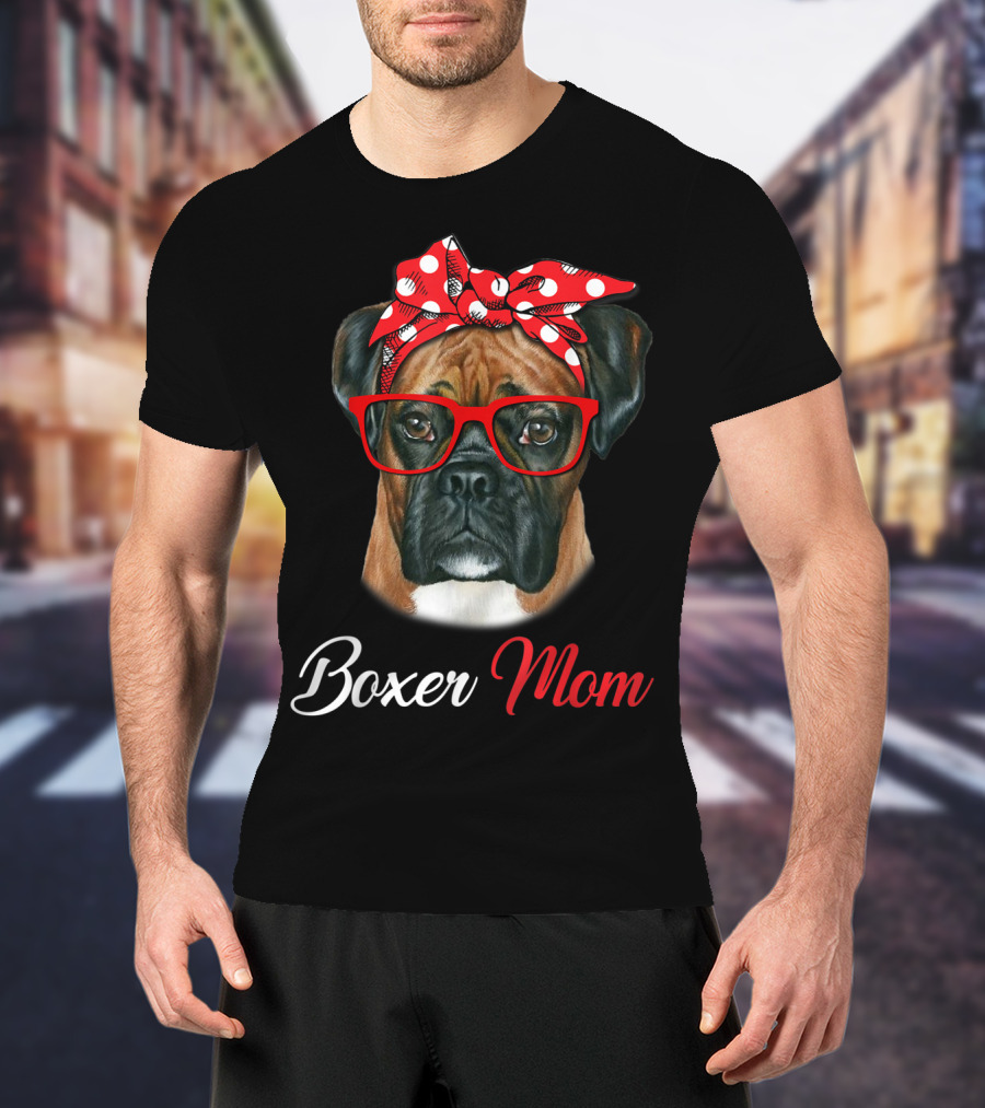 Boxer Mom Red Headband Glasses Dog T-Shirt