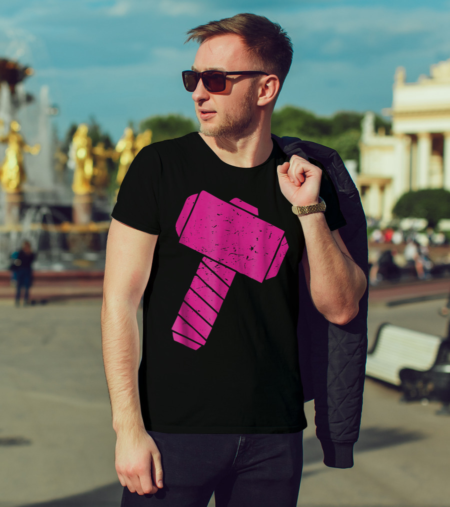 Distressed Magenta Mjolnir Thor's Hammer Odin Mythology T-Shirt