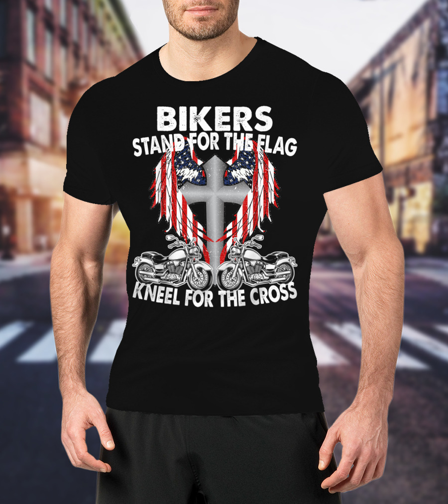 Bikers Stand For The Flag Kneel For The Cross Patriotic Memorial Day T-Shirt