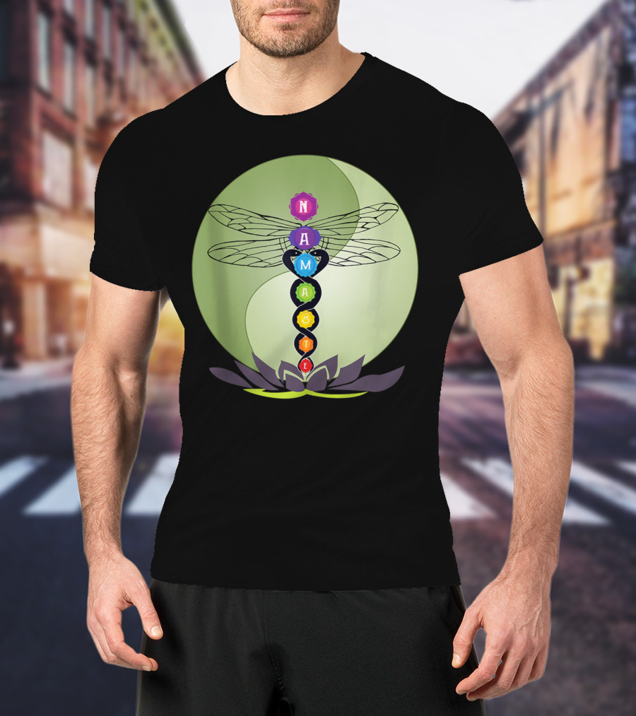 Namaste Chakra Dragonfly With Lotus And Yin Yang T-Shirt