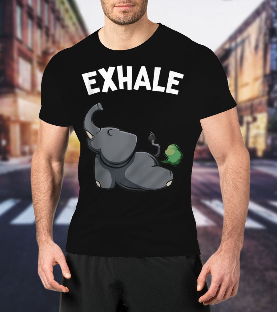 Exhale Funny Cute Farting Elephant Yoga Namaste Workout T-Shirt