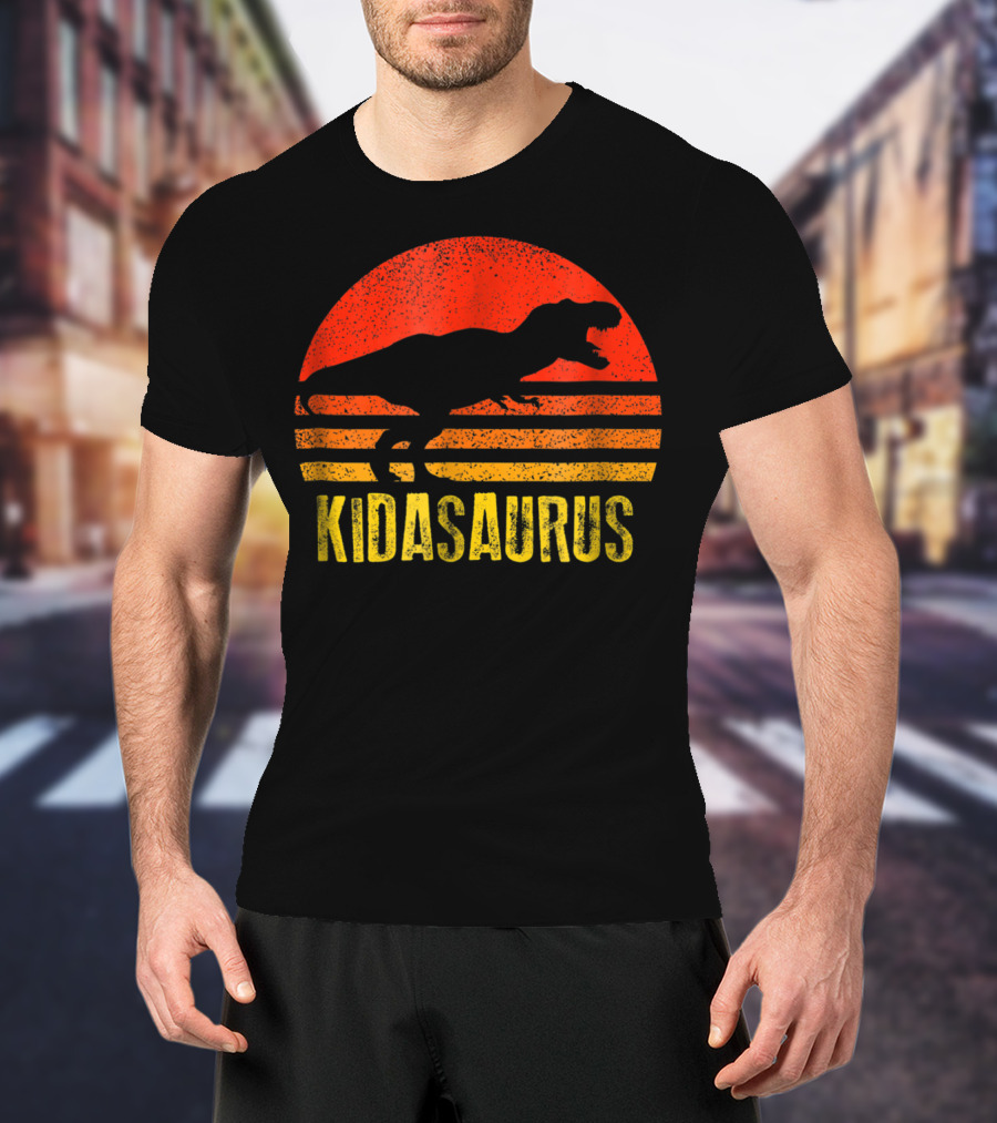 Kidasaurus Dinosaur Silhouette Vintage Sunset T-Shirt