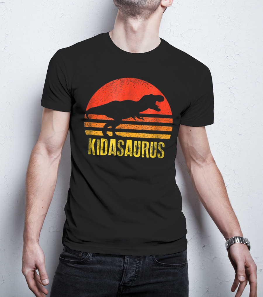 Kidasaurus Dinosaur Silhouette Vintage Sunset T-Shirt