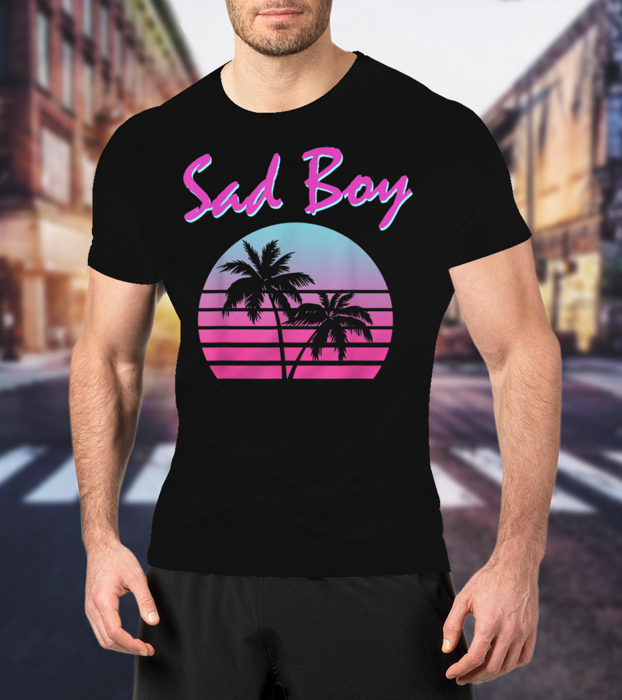 Sad Boy Aesthetic Vaporwave 90s 80s Palm Trees Sunset T-Shirt
