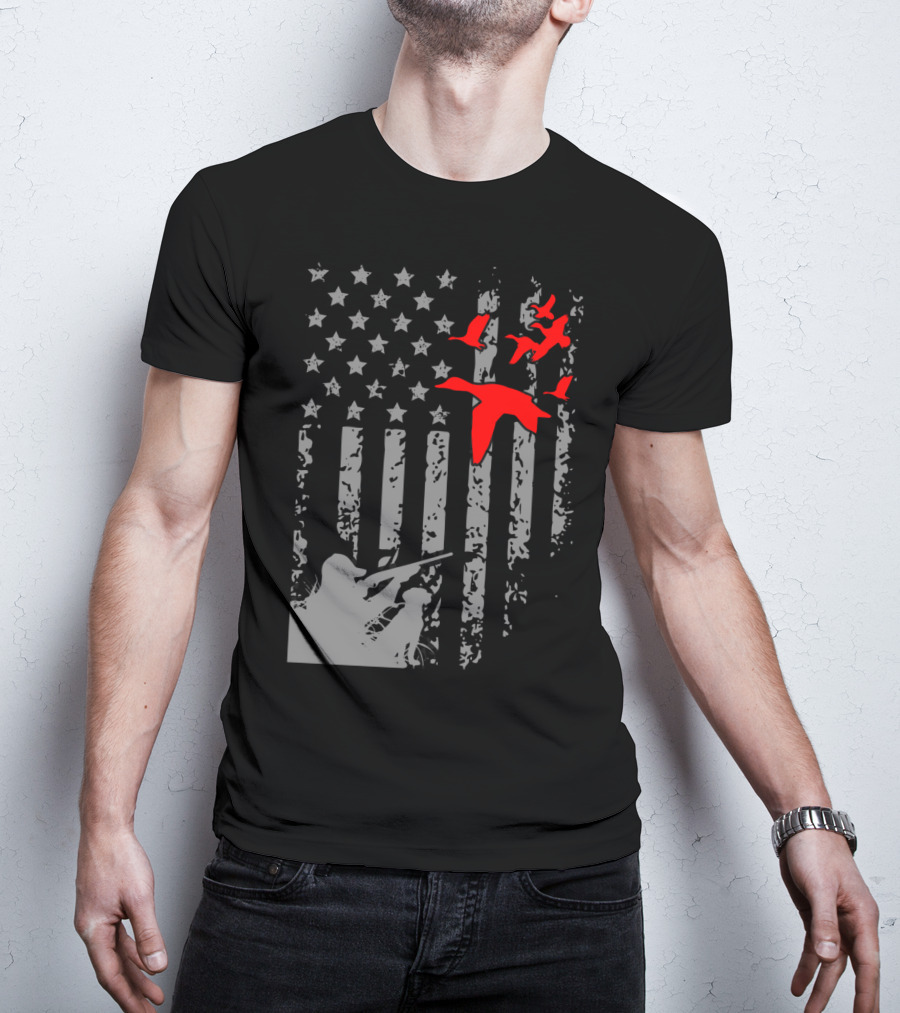 American Flag Waterfowl Hunting With Patriotic Duck T-Shirt