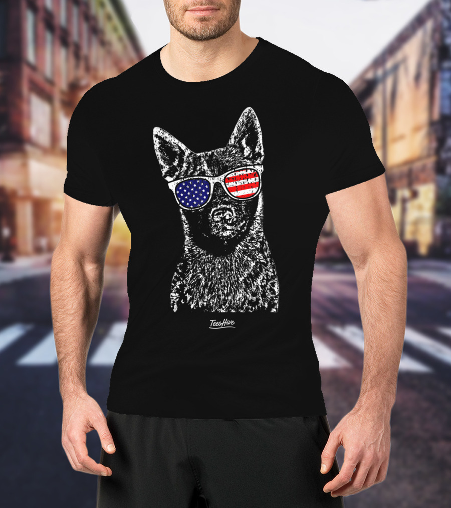 Australian Cattle Dog USA Flag Blue Heeler Sunglasses T-Shirt