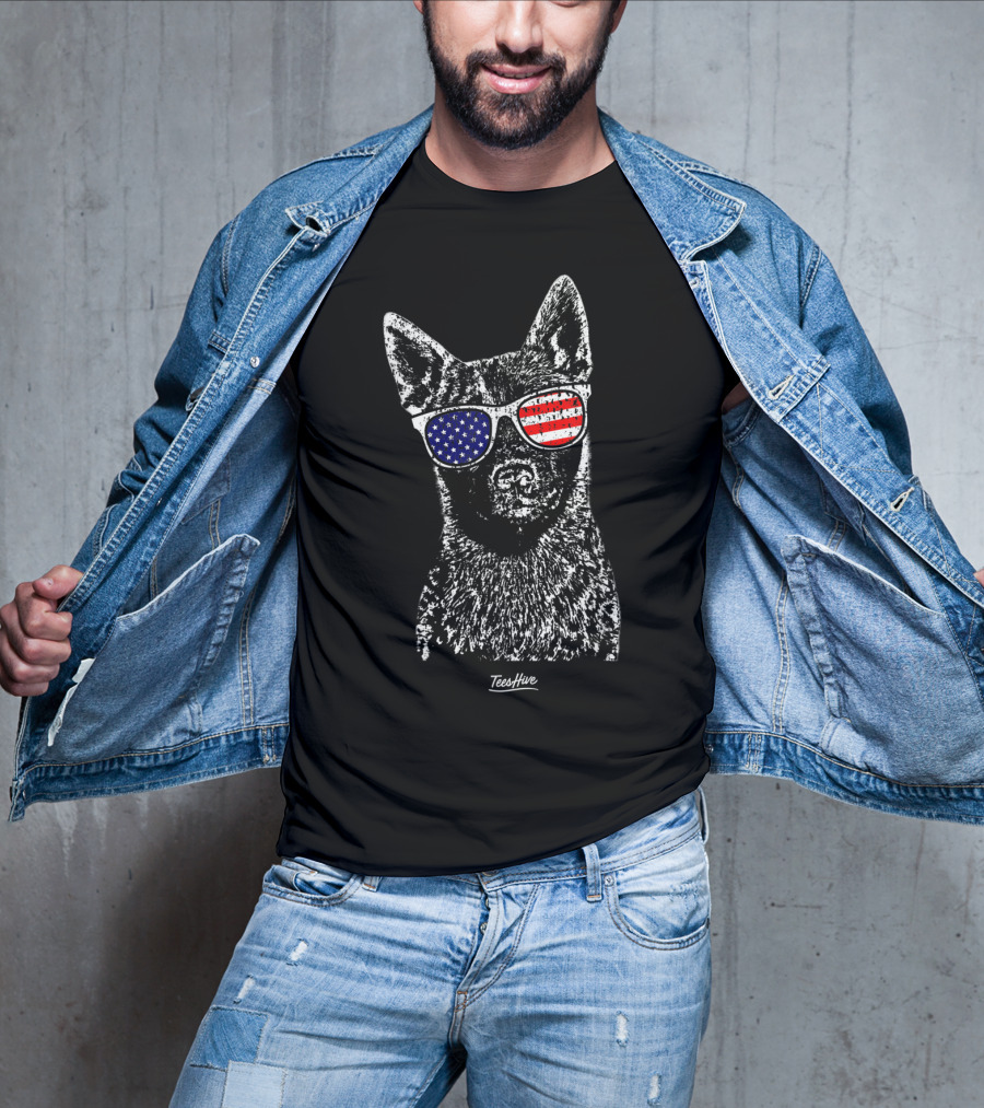 Australian Cattle Dog USA Flag Blue Heeler Sunglasses T-Shirt