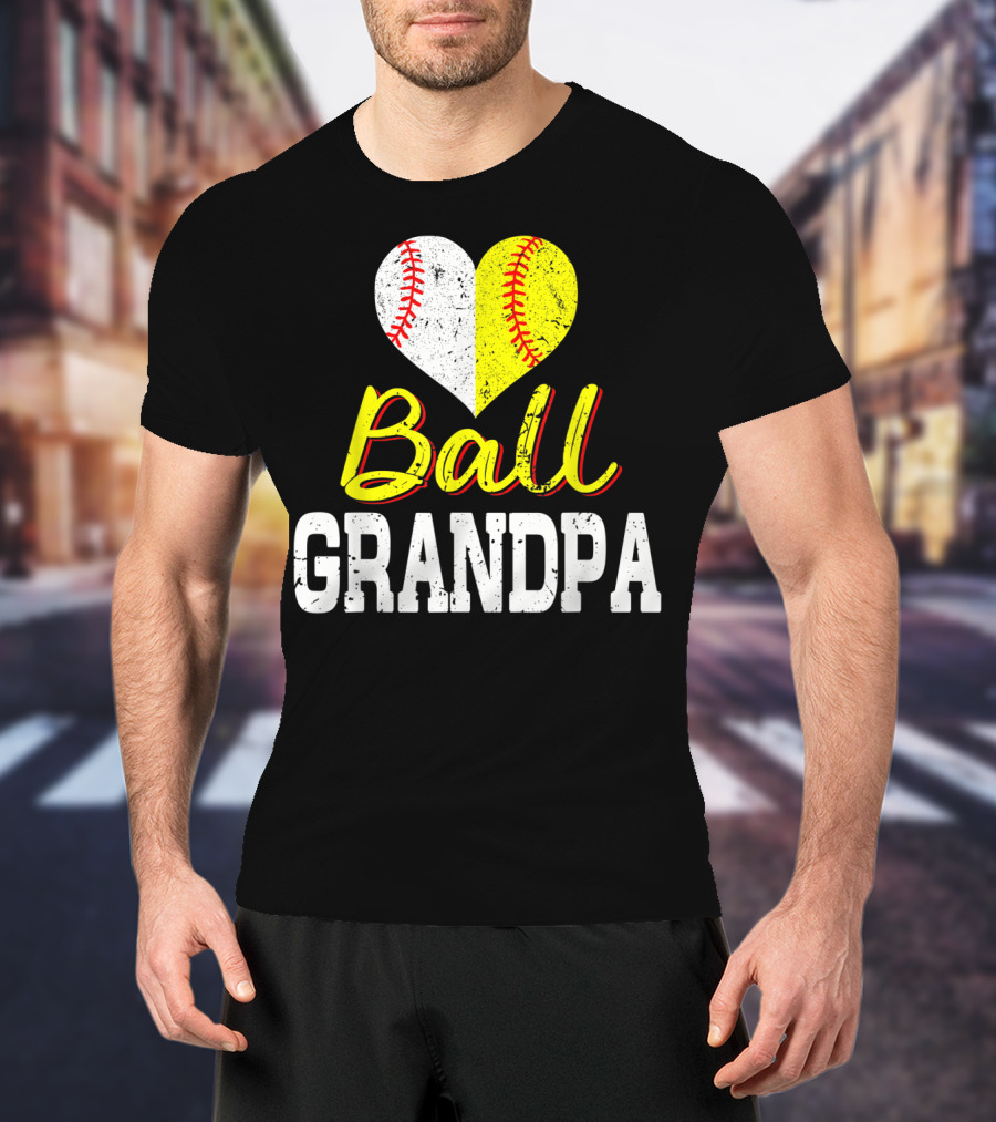 Ball Heart Baseball Softball Grandpa T-Shirt