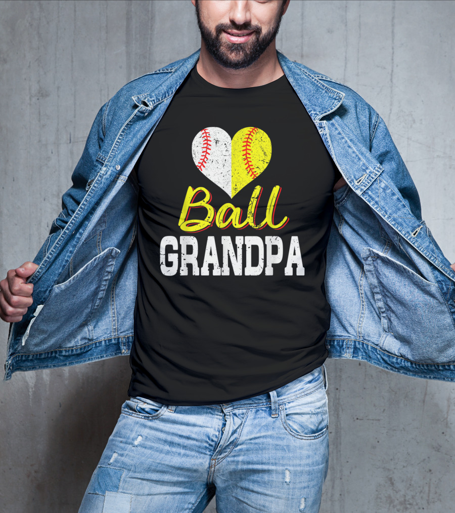 Ball Heart Baseball Softball Grandpa T-Shirt