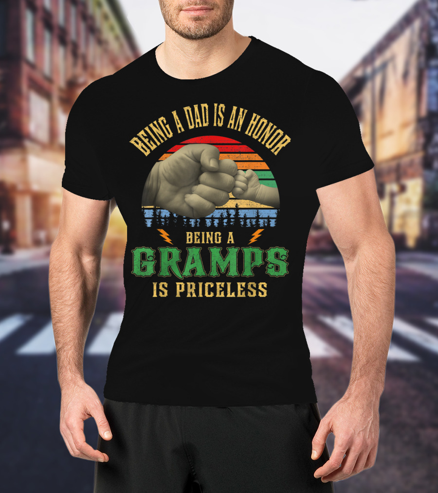 Being A Dad Is An Honor Being A Gramps Is Priceless Fist Bump Retro Circle T-Shirt