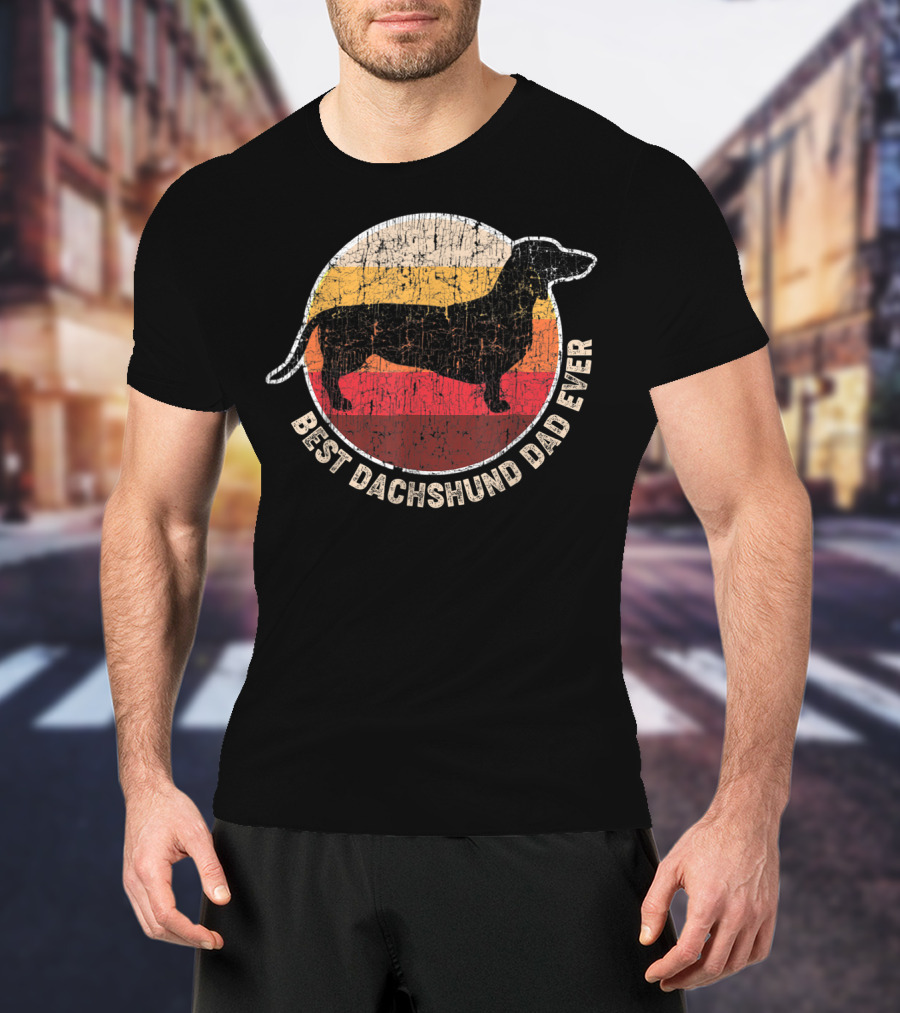Best Dachshund Dad Ever Retro Silhouette Circle T-Shirt