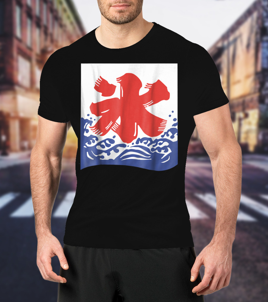 Kakigori Japanese Shaved Ice Kanji Flag With Water Waves T-Shirt