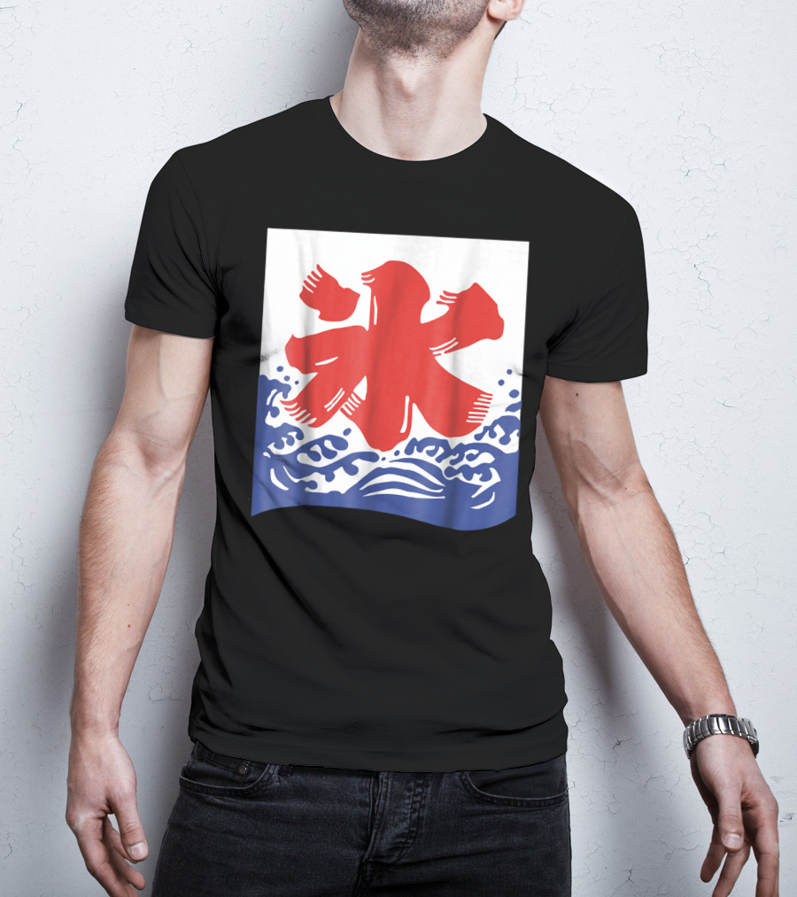 Kakigori Japanese Shaved Ice Kanji Flag With Water Waves T-Shirt