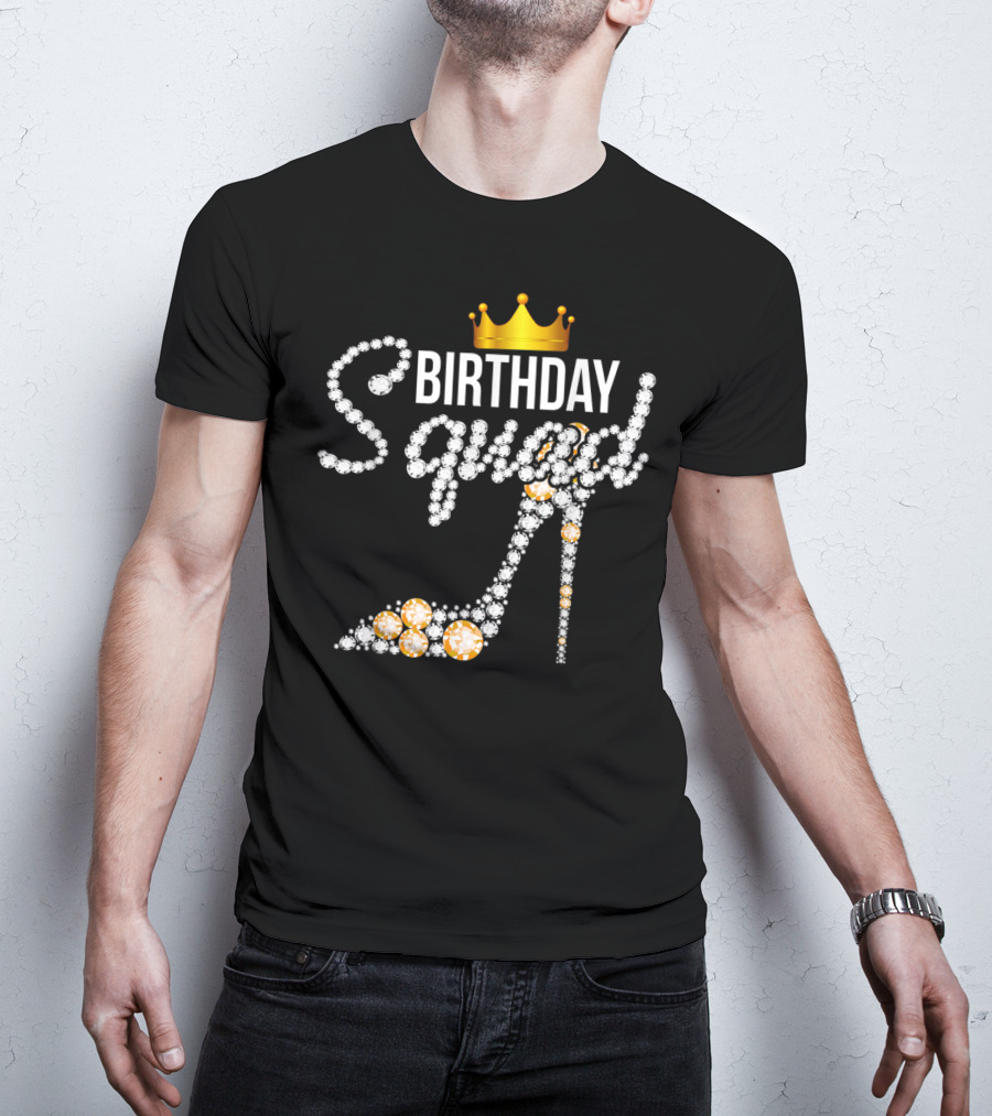 Birthday Squad Girly Golden Crown Pink Shoe T-Shirt