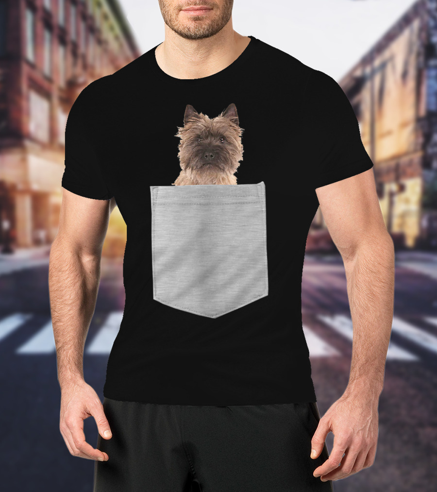 Cairn Terrier Pup Peeking From Pocket T-Shirt