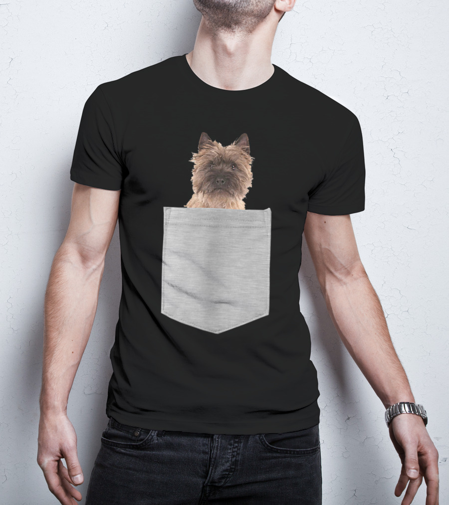 Cairn Terrier Pup Peeking From Pocket T-Shirt