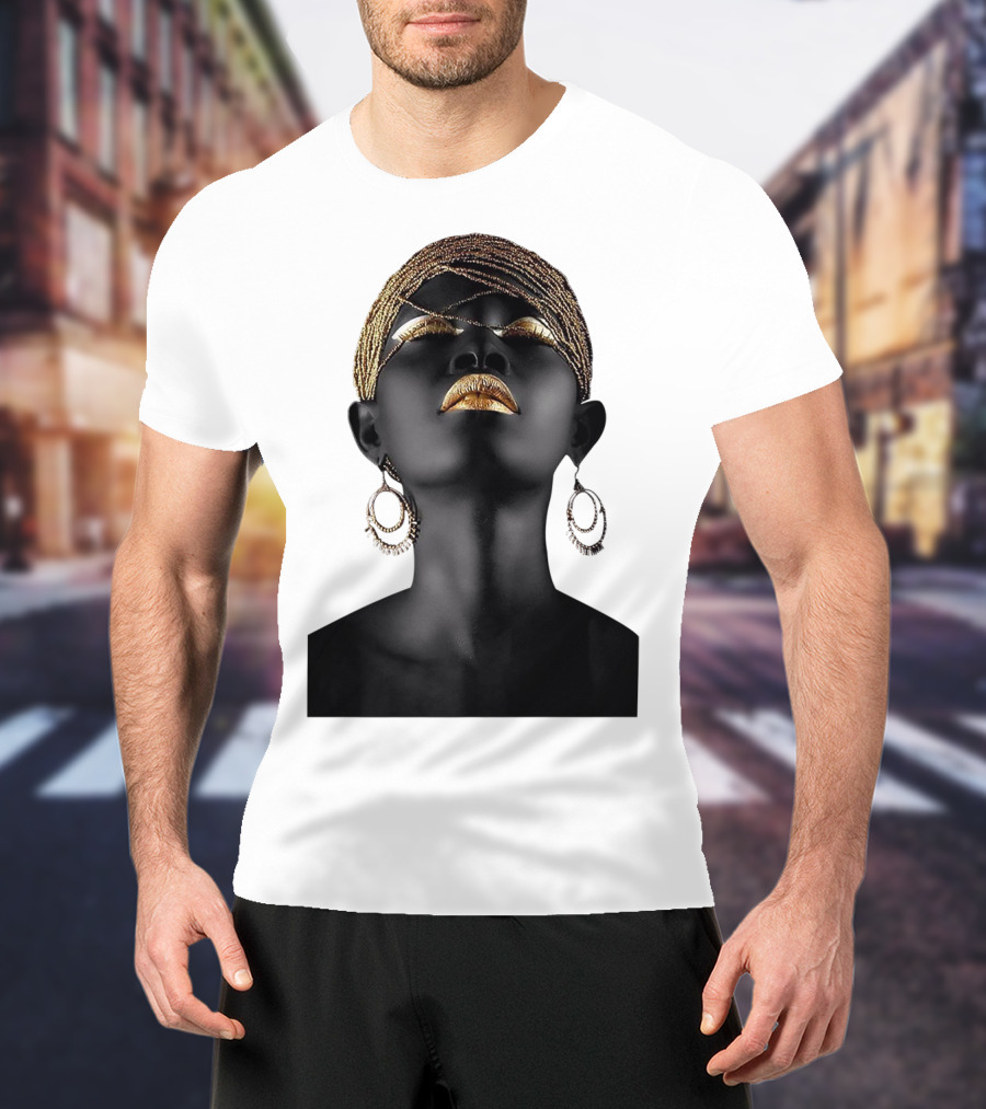 Afrocentric Midnight Queen Regal Gold Embellishments T-Shirt