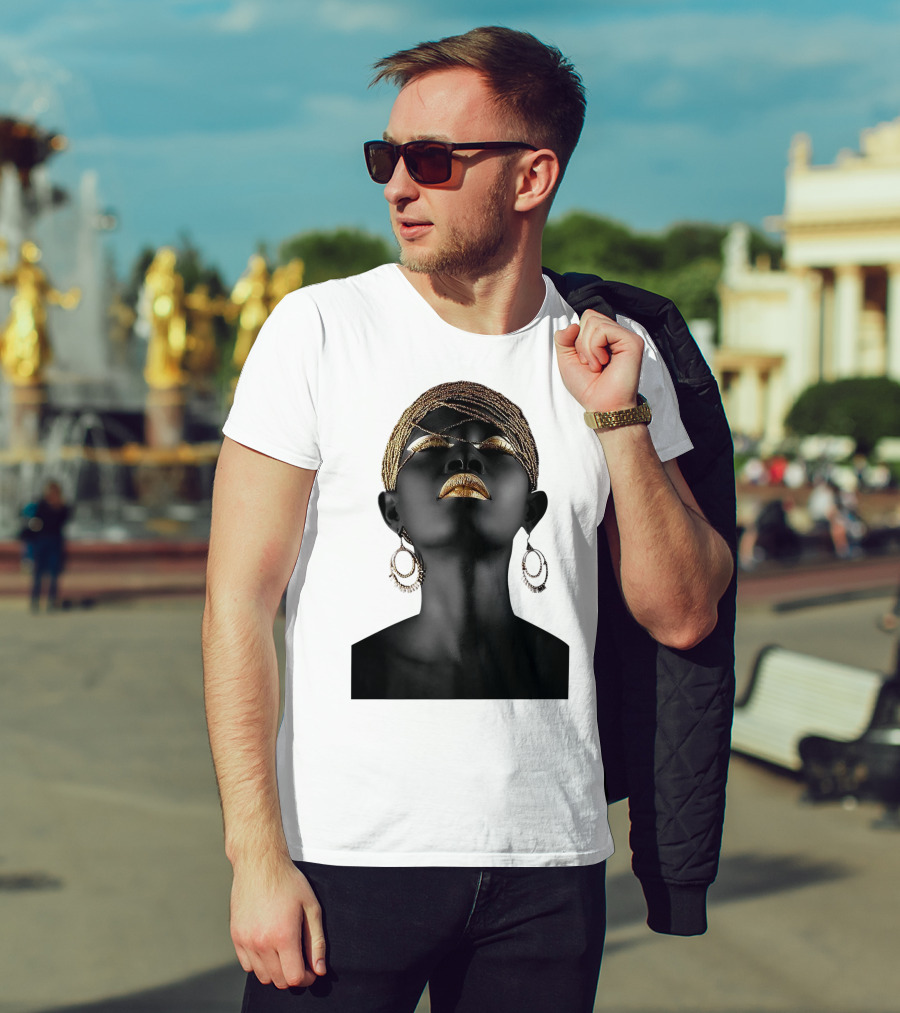 Afrocentric Midnight Queen Regal Gold Embellishments T-Shirt