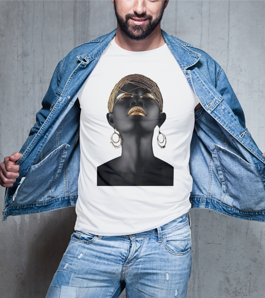 Afrocentric Midnight Queen Regal Gold Embellishments T-Shirt
