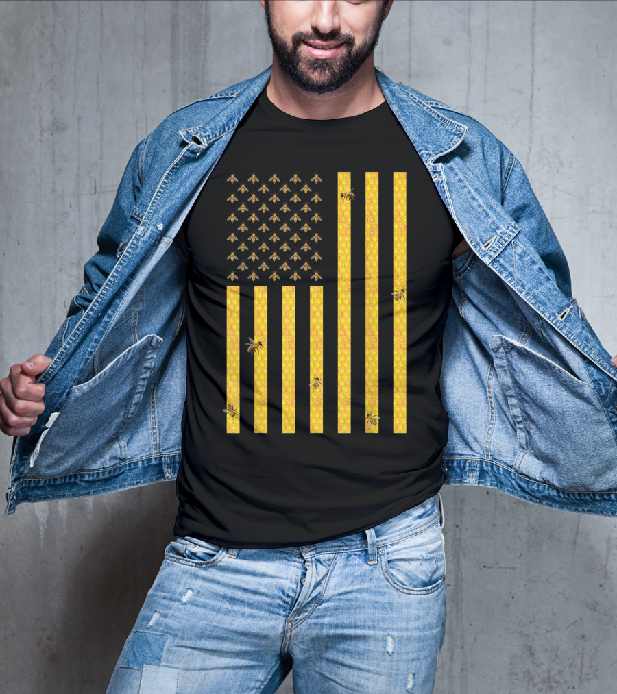American Flag Honeycomb Honey Bee Beekeeping Beekeeper USA Patriotic T-Shirt