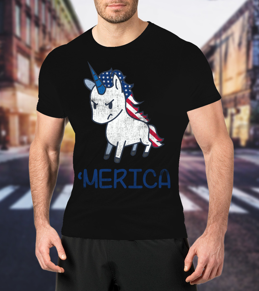 Merica Unicorn With Patriotic Stars And Stripes Mane Americorn T-Shirt