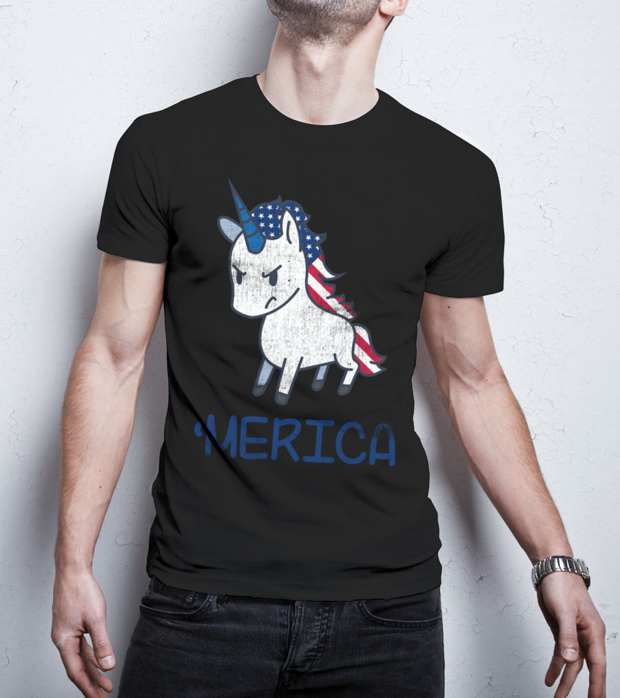 Merica Unicorn With Patriotic Stars And Stripes Mane Americorn T-Shirt