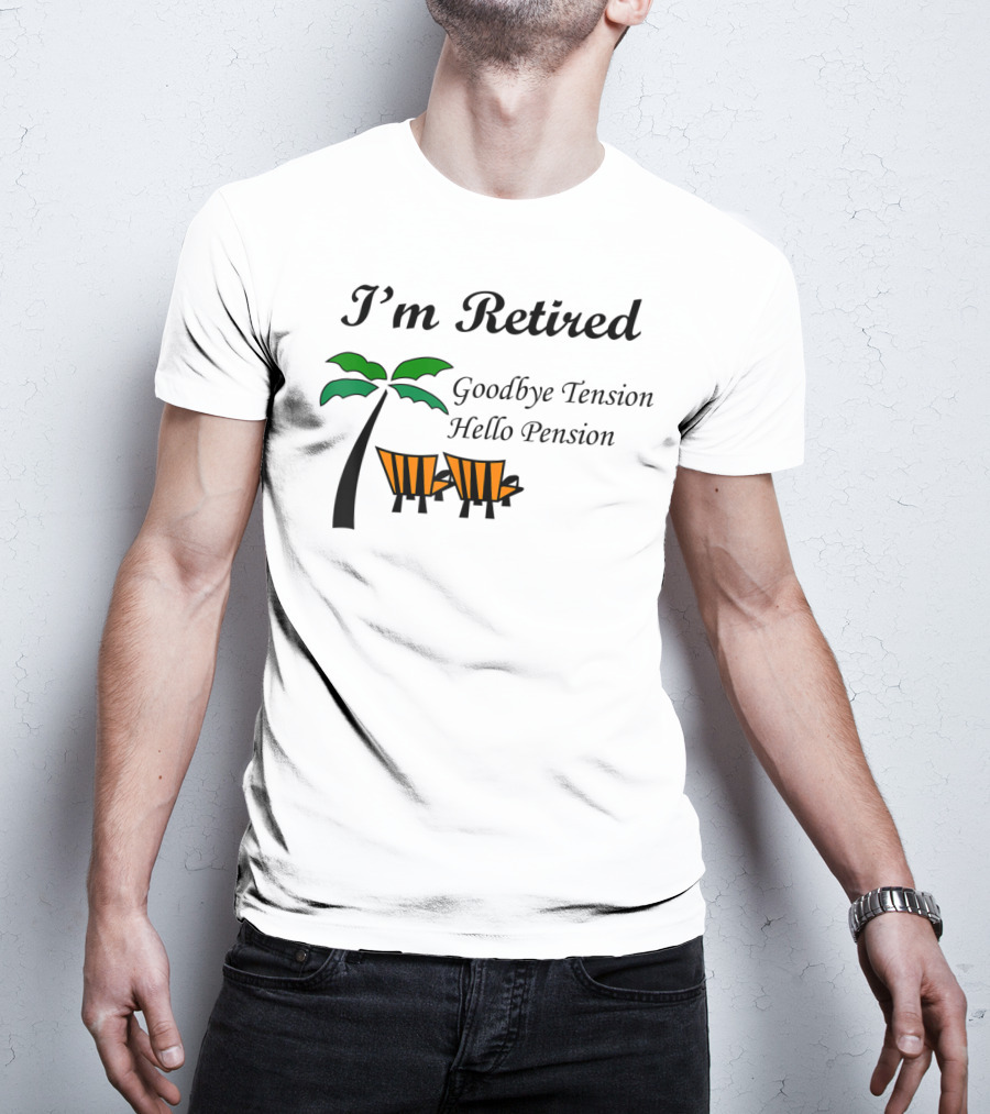 I'm Retired Goodbye Tension Hello Pension Palm Tree Beach Chairs T-Shirt