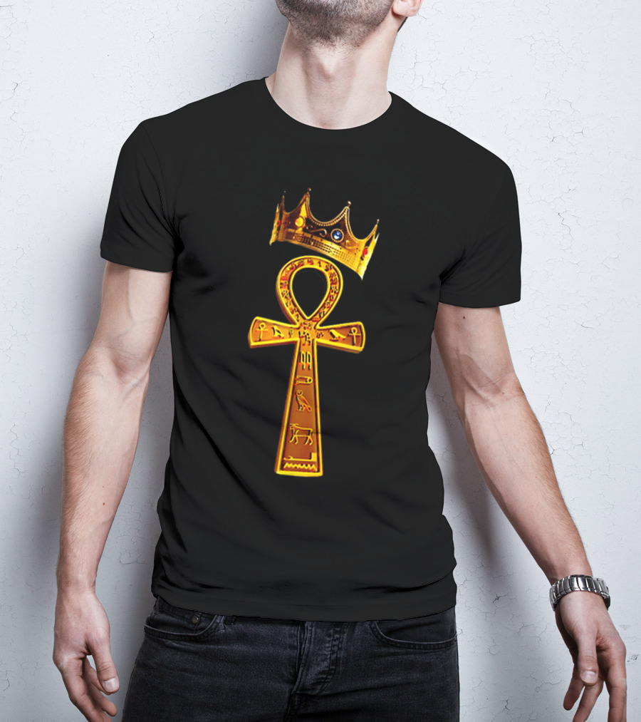 Golden Ankh Symbol With Diamond-Studded Crown T-Shirt