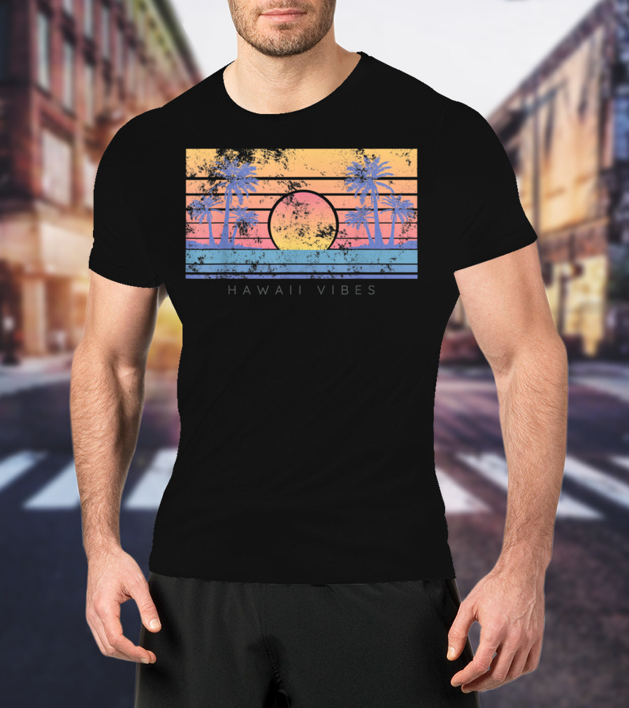 Hawaii Vibes Sunset Palm Trees T-Shirt