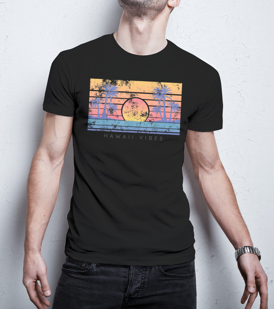 Hawaii Vibes Sunset Palm Trees T-Shirt