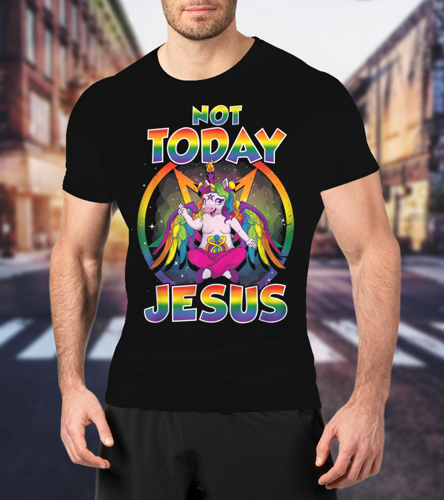 Not Today Jesus Baphomet Sigil Satanic Unicorn T-Shirt