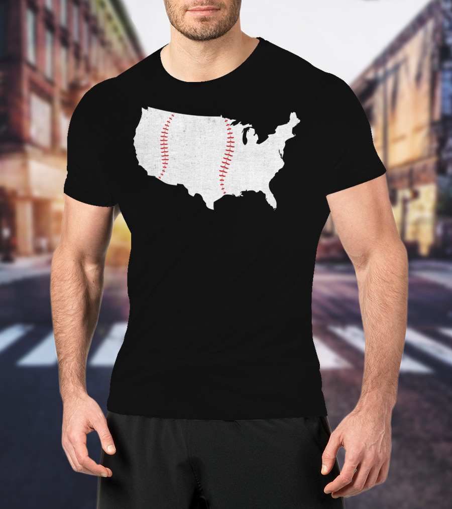 Baseball Is America's Pastime USA Map Stitch T-Shirt