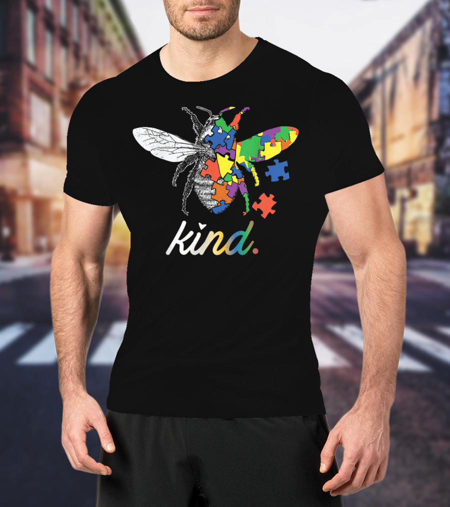 Bee Kind Multicolored Puzzle Autism Awareness T-Shirt
