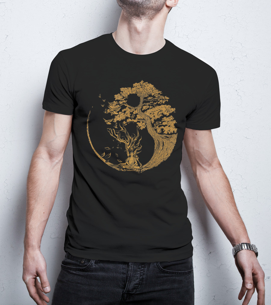 Bonsai Tree And Meditative Buddha Enclosed In Circular T-Shirt