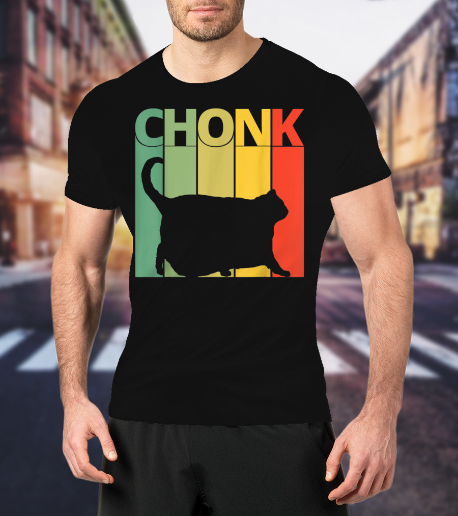 Chonk Cat Meme Funny Big Chungus Retro Stripes T-Shirt