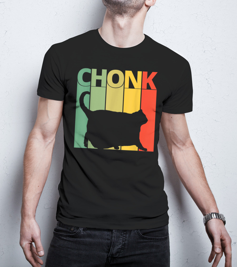 Chonk Cat Meme Funny Big Chungus Retro Stripes T-Shirt