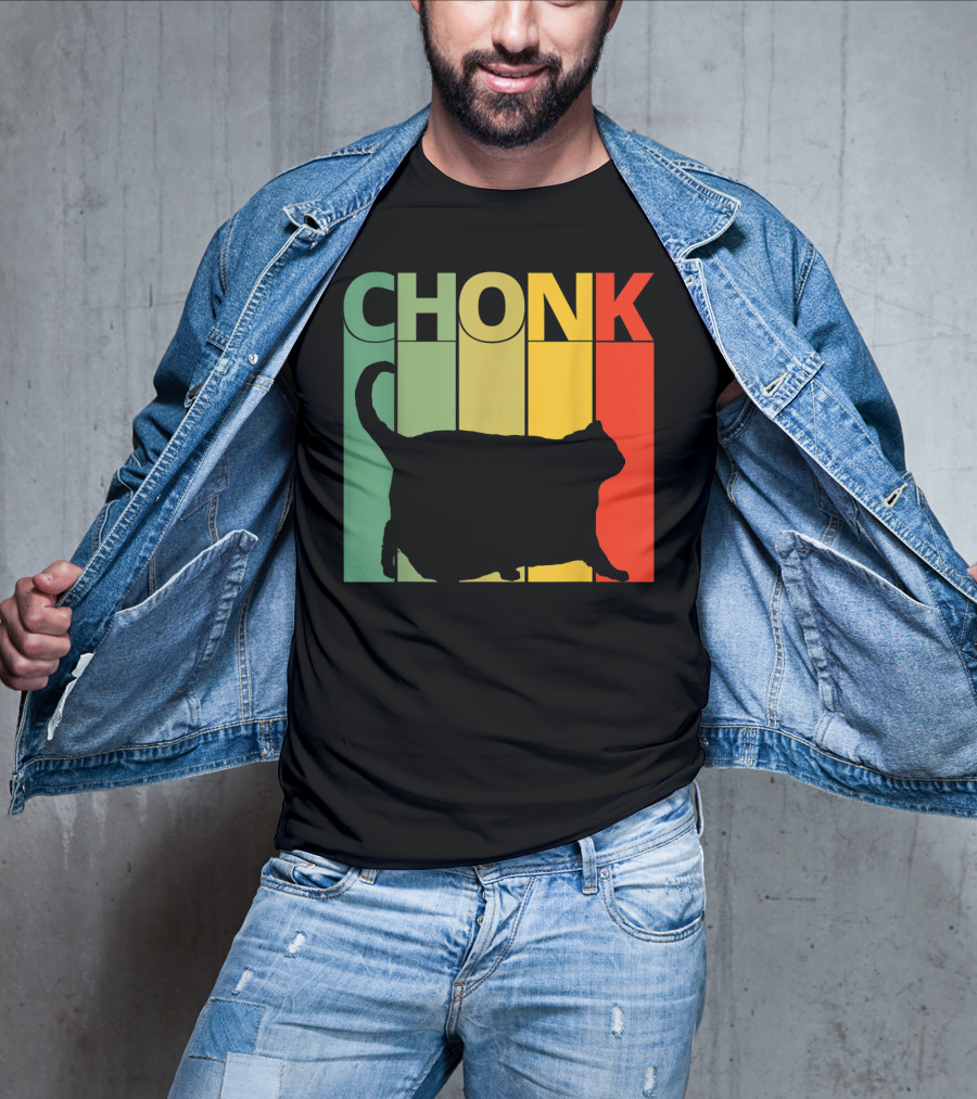Chonk Cat Meme Funny Big Chungus Retro Stripes T-Shirt