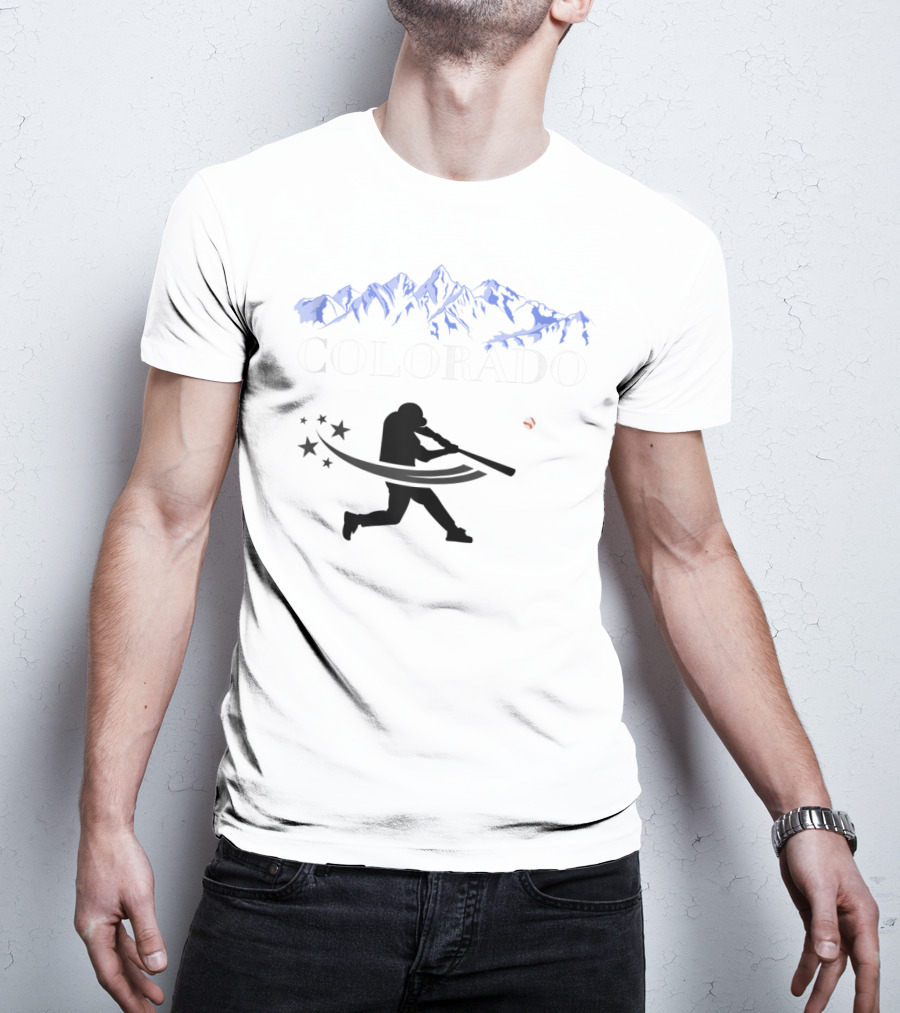 Colorado Baseball Player With Rocky Mountain T-Shirt