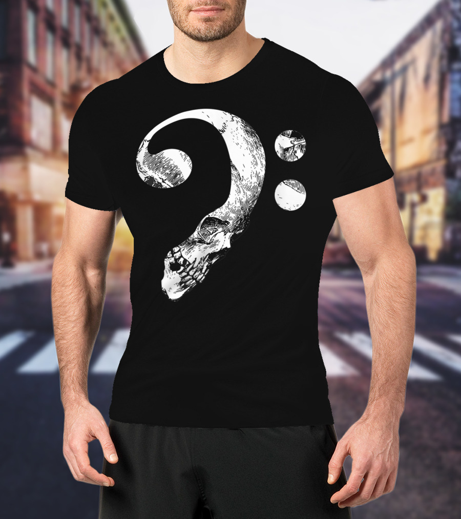 Cool Skull Bass Clef Musician Music Lover T-Shirt